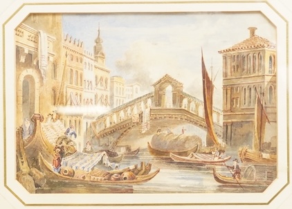Attributed to Samuel Prout (1783-1852), 'Bridge of Rialto', unsigned, watercolour, 14 x 20cm